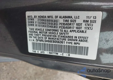 2014 Honda Odyssey Ex-L from USA, damaged, VIN 5FNRL5H66EB056361